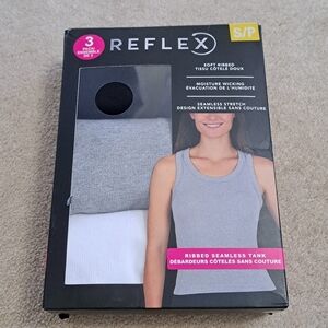 Reflex Set Of 3 Tanks Racer Back Ribbed Size Small White Grey Black Seamless